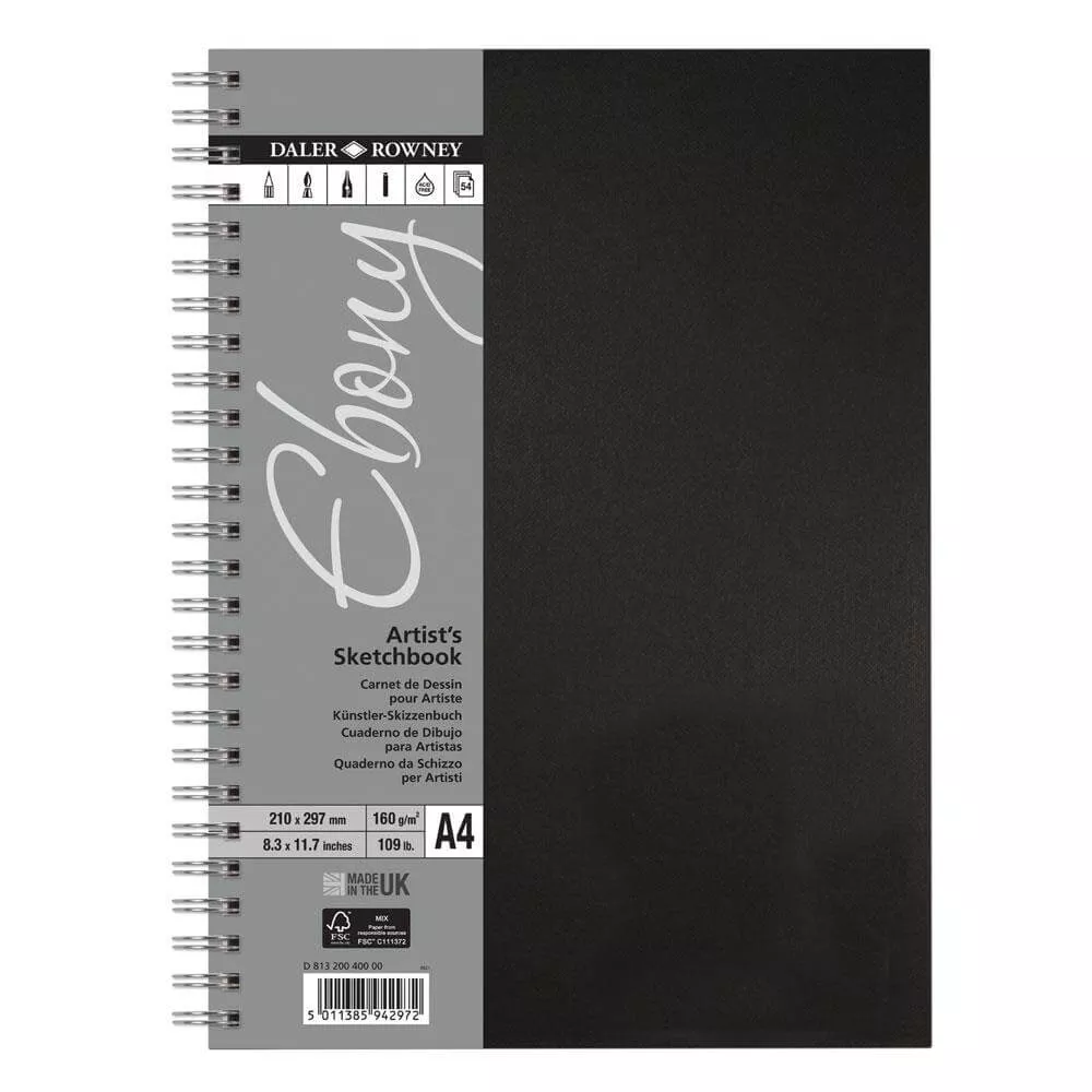Daler Rowney Ebony Spiralbound Portrait Sketchbook A3, A4, A5, A6